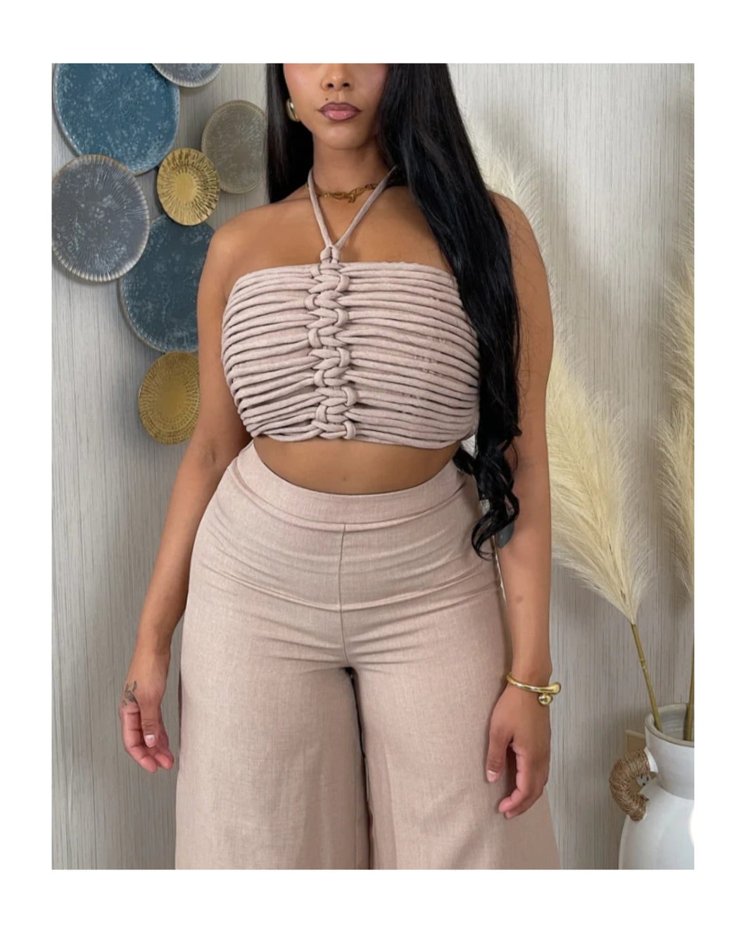 Knotted Halter Top&Pants Set (YELLOW AVALIABLE ONLY)
