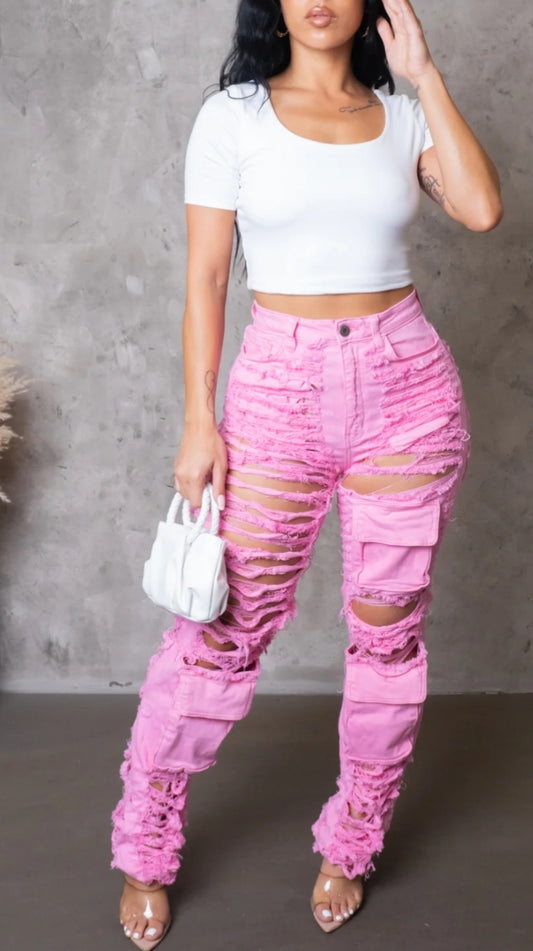 Pink ripped up jeans