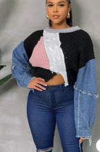 Load image into Gallery viewer, Denim sleeve crop sweater
