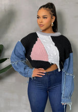 Load image into Gallery viewer, Denim sleeve crop sweater
