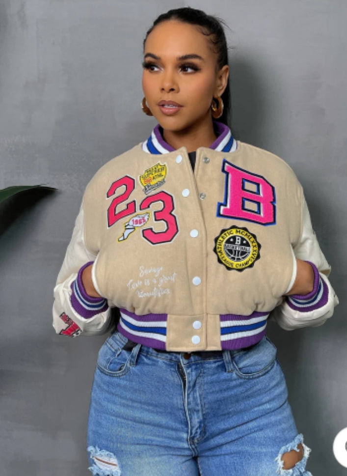 Wool varsity crop jacket