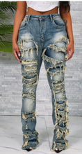 Load image into Gallery viewer, Heavy frayed stacked jeans
