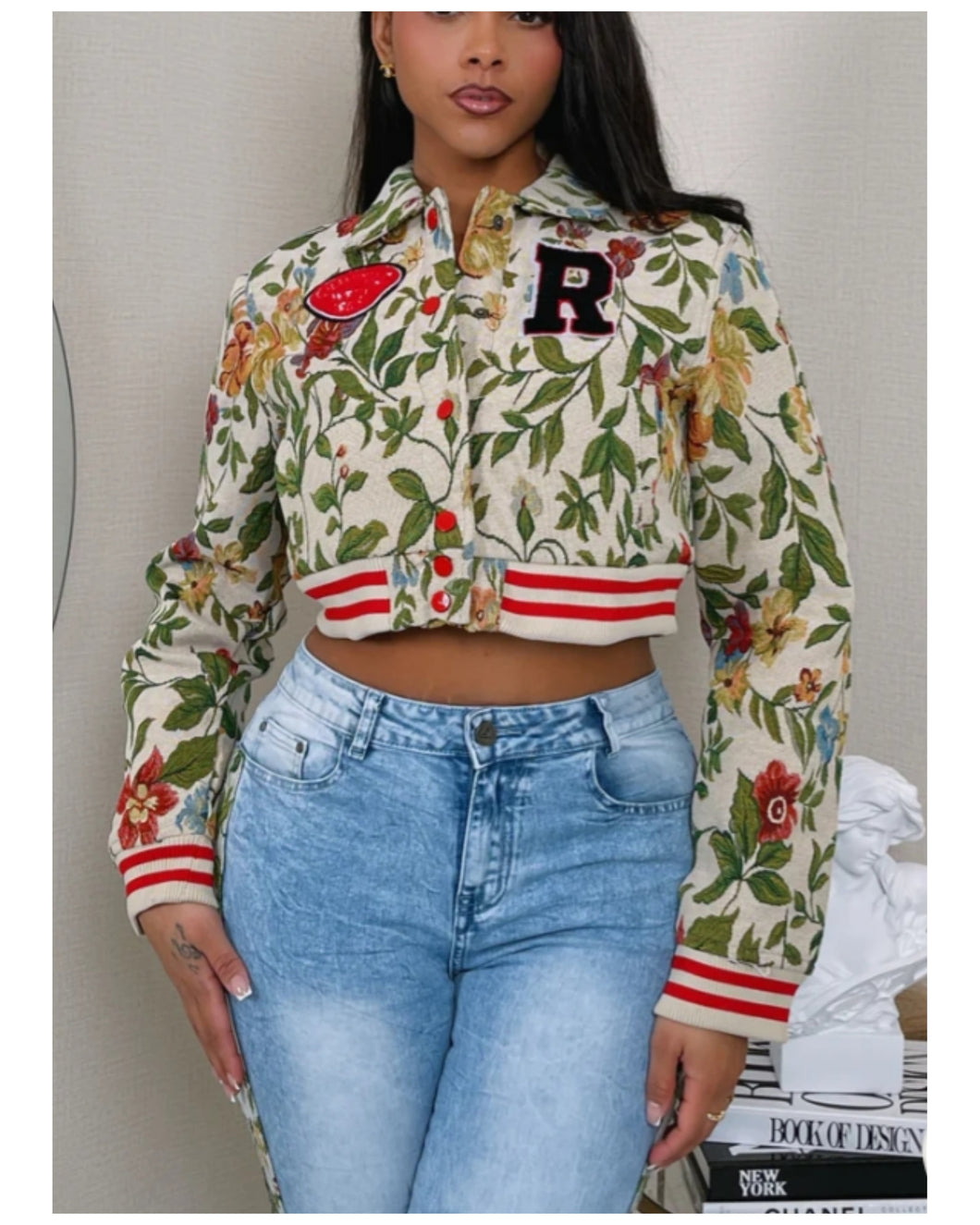 Tapestry floral varsity jacket