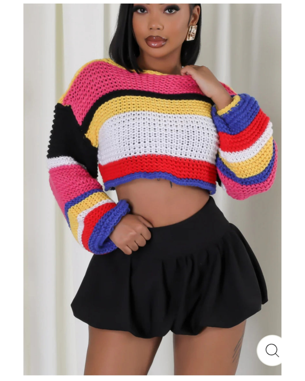 Multi color crop knit top