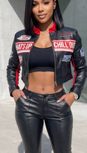 Load image into Gallery viewer, Racing Theme Patch Work Faux Leather Jacket
