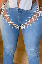 Load image into Gallery viewer, Eyelet lace up high waist jeans
