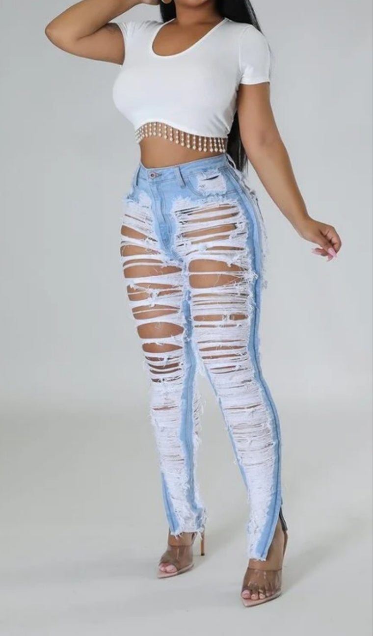 Light blue distressed jeans