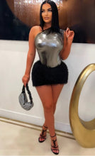 Load image into Gallery viewer, Metallic one shoulder bodysuit &amp; fringe skirt
