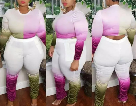 plus size 2 piece pink and green