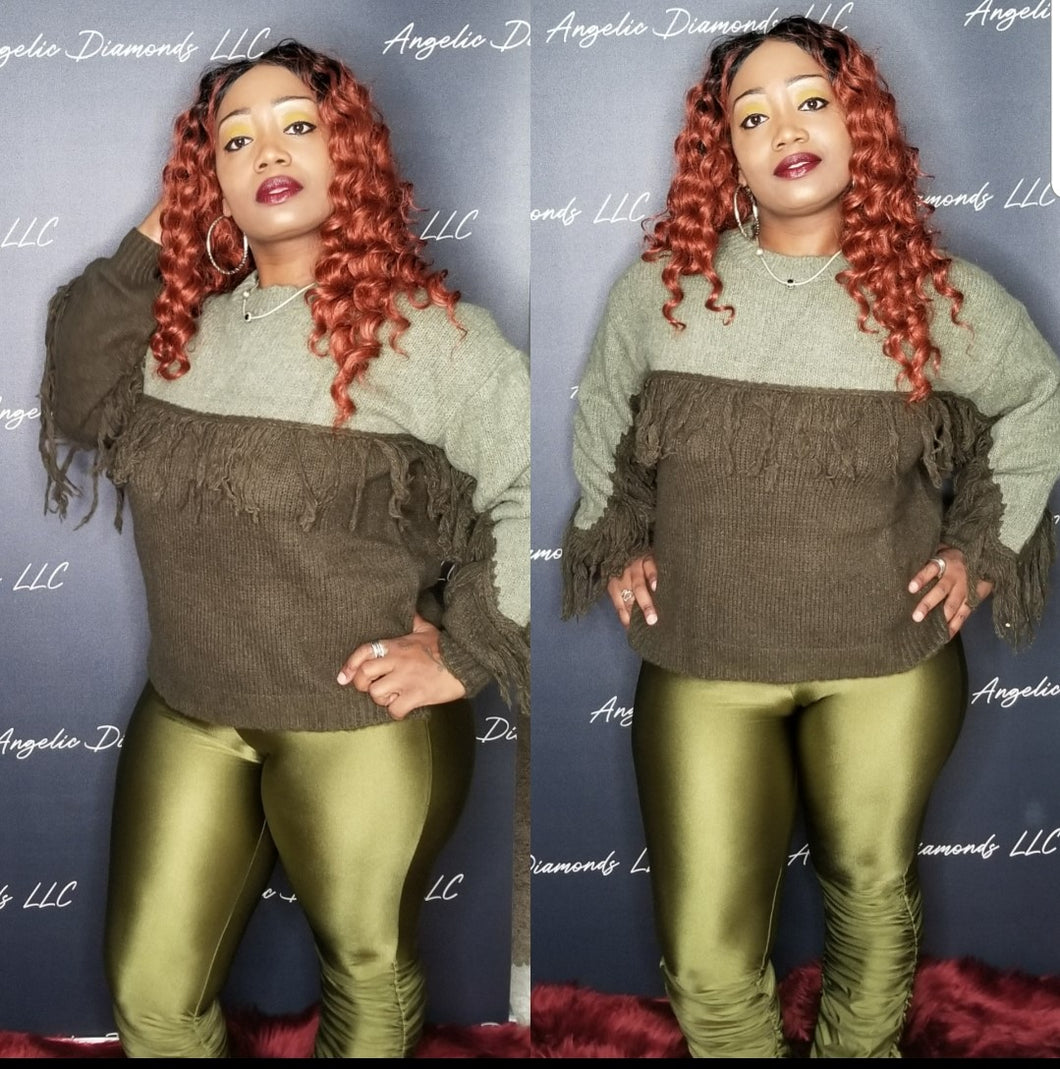 2 tone green sweater