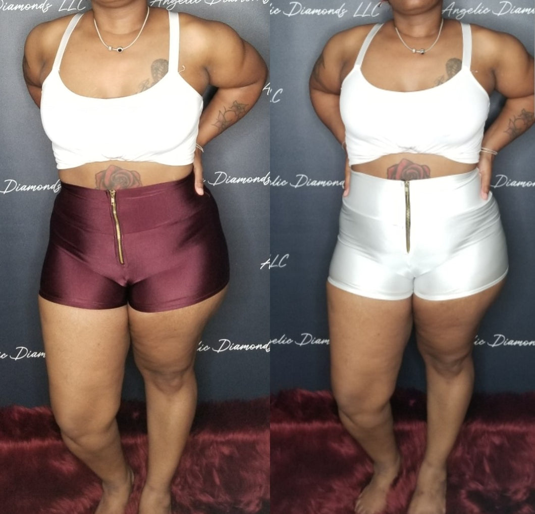 zip up high waist disco shorts
