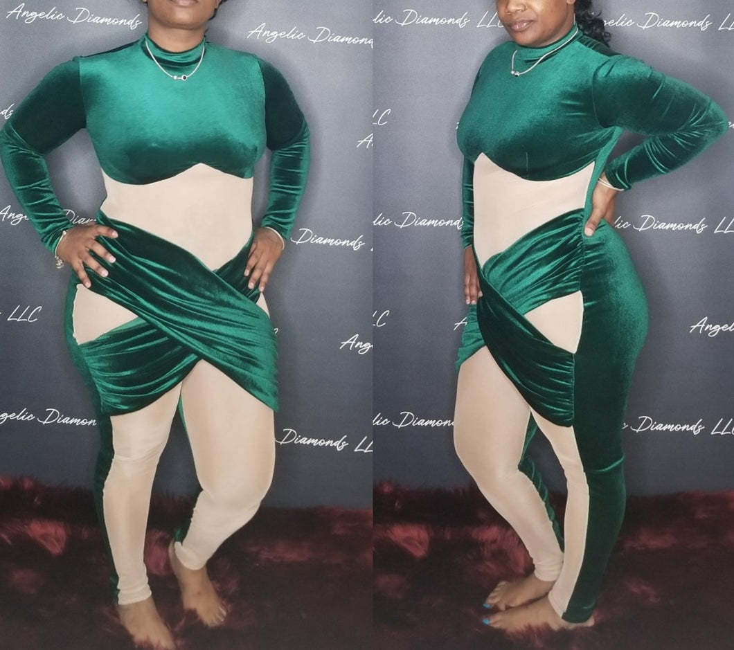 green velvet mesh x jumpsuit