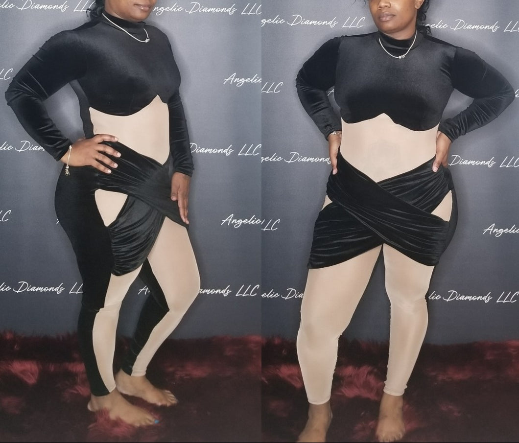black velvet mesh x jumpsuit