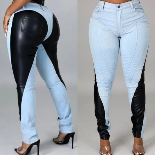 Leather/ denim jeans